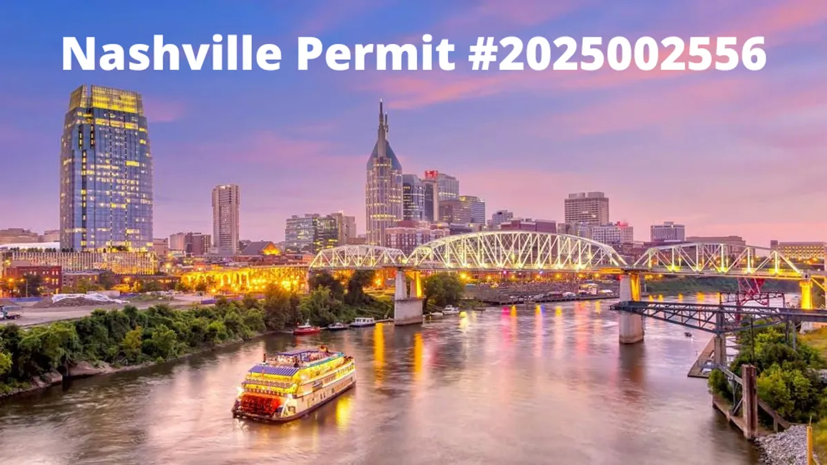 The Nashville skyline at sunset, with the John Seigenthaler Pedestrian Bridge and a riverboat on the river. The scene is festive, energetic, and distinctly urban—showcasing the city’s iconic sights and lively riverside atmosphere.